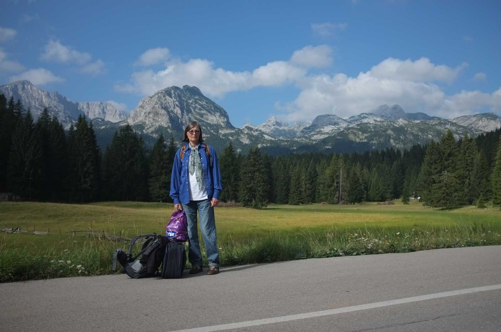 my mom at the entrance of the Durmitor national park, Zabljak, Montenegro